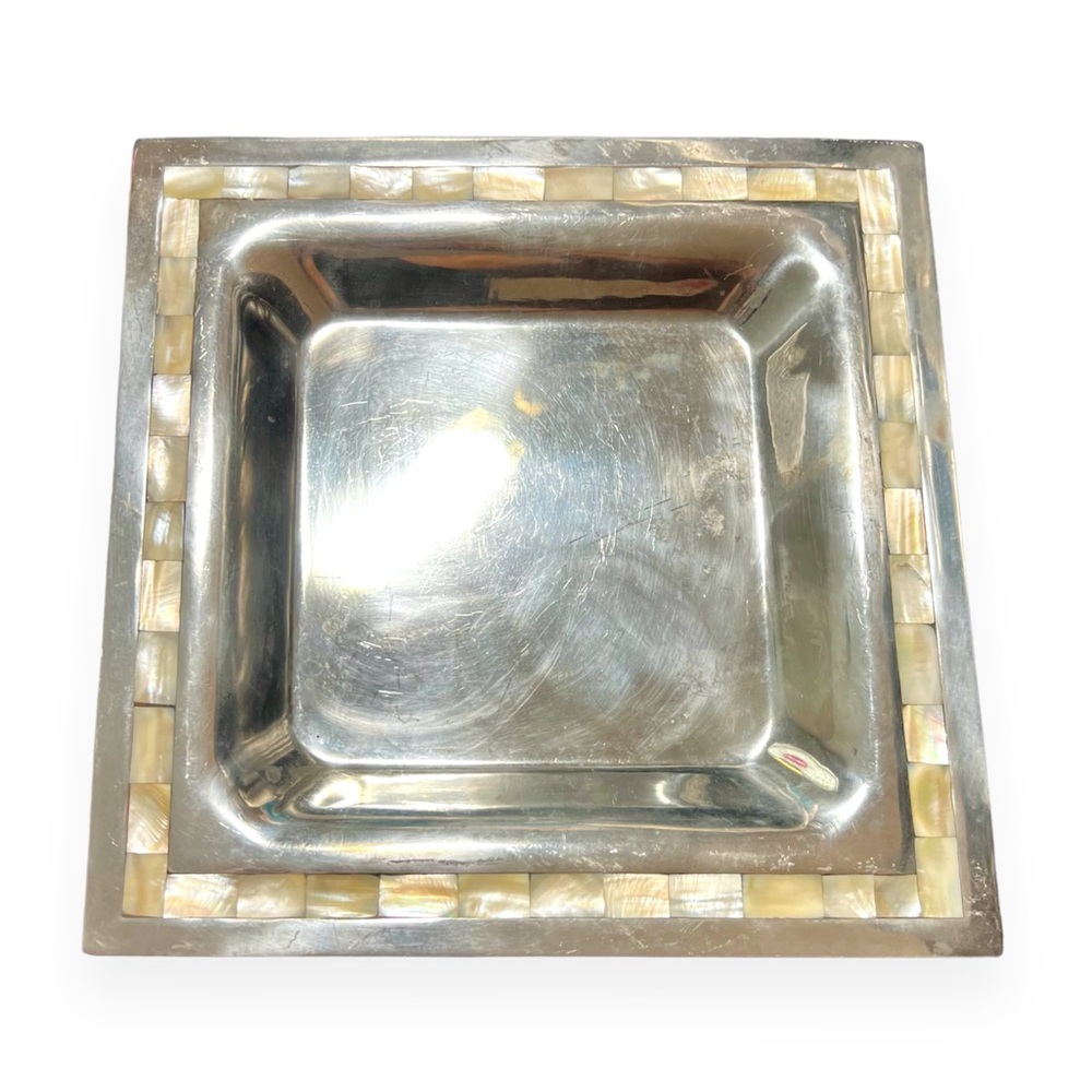 Towle Silver Mother of Pearl & Aluminum Square Serving Tray 12 " x 12 "